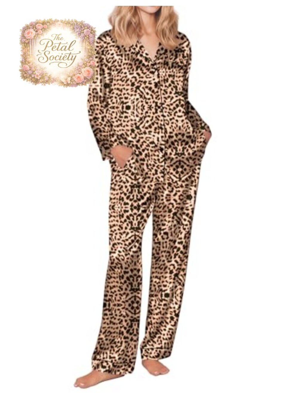 Silk Satin Pajama Set Button Up Long Sleeve Two-Piece Sleepwear Lounge